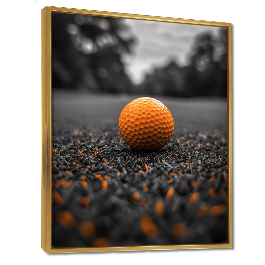 Monochrome Orange Grey Golf Ball I - Golf Canvas Wall Art