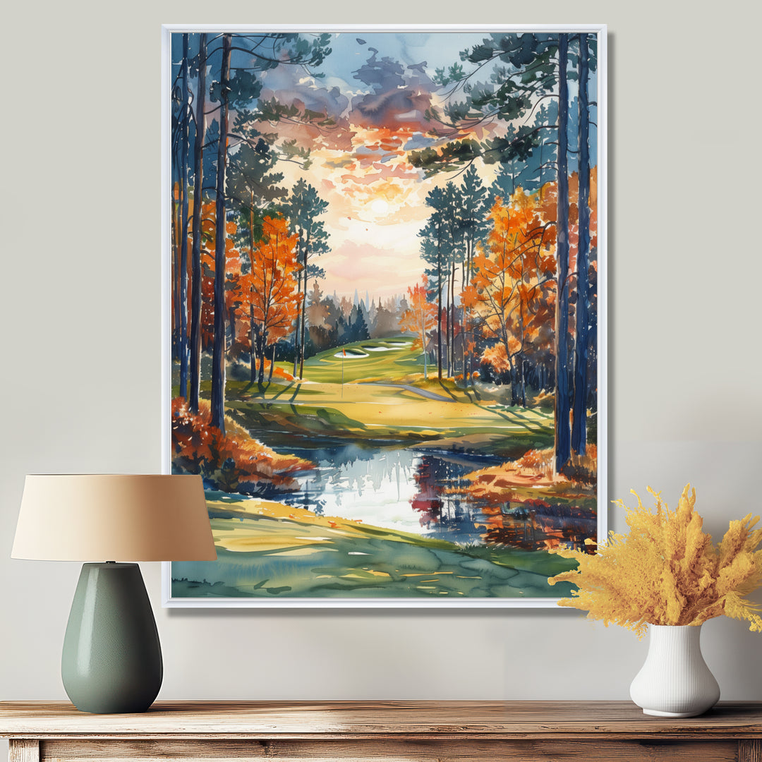 Green Orange Autumn Golf Haven Country Club I - Golf Canvas Wall Art