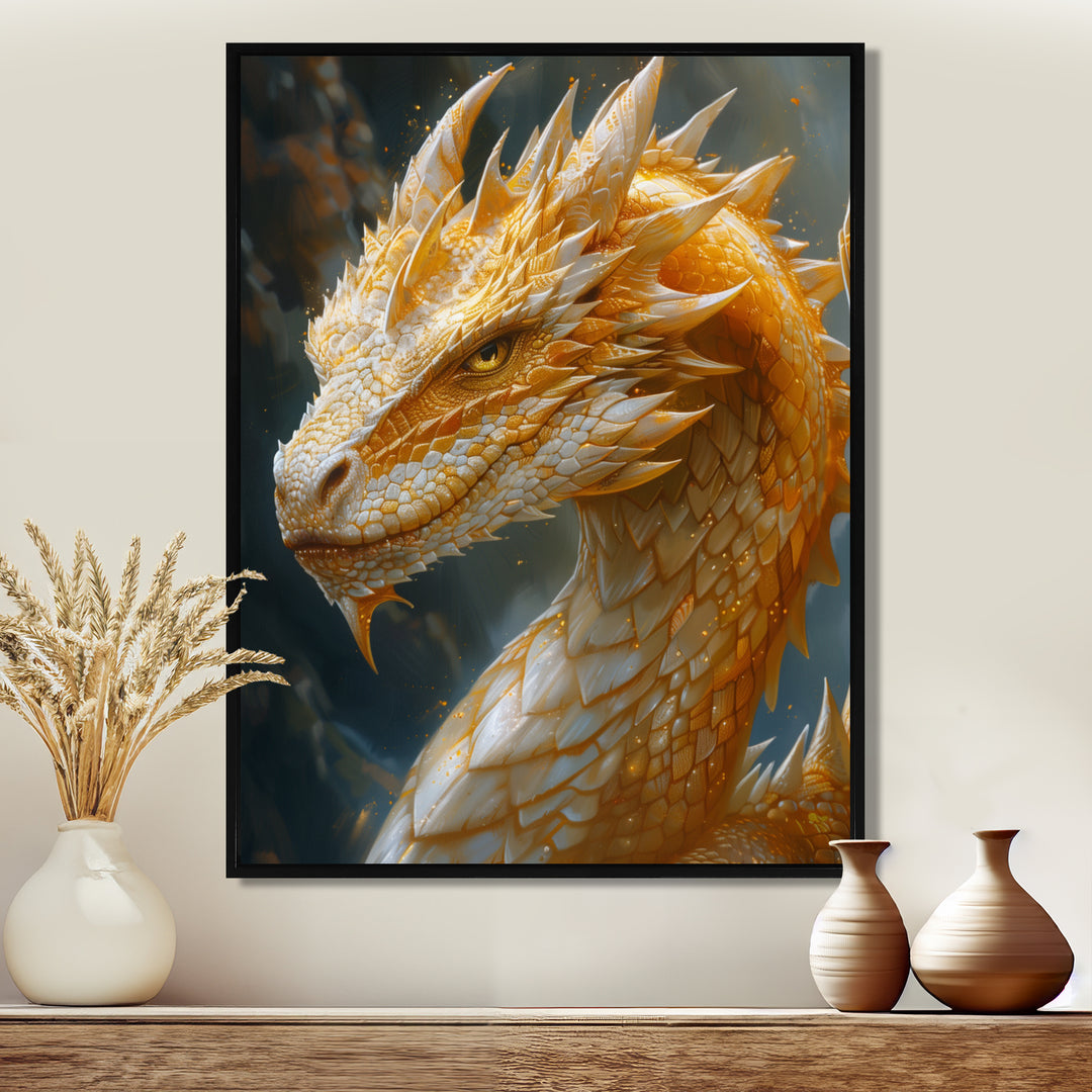 Yellow white Golden Claw Dragon - Dragons Framed Canvas Art