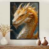 Yellow white Golden Claw Dragon - Dragons Framed Canvas Art