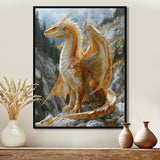 Yellow white Golden Wings Dragon - Dragons Large Canvas Wall Art