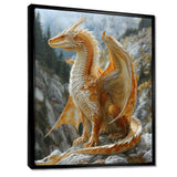 Yellow white Golden Wings Dragon - Dragons Large Canvas Wall Art