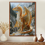 Yellow white Golden Wings Dragon - Dragons Large Canvas Wall Art
