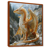 Yellow white Golden Wings Dragon - Dragons Large Canvas Wall Art
