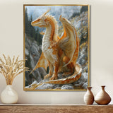 Yellow white Golden Wings Dragon - Dragons Large Canvas Wall Art