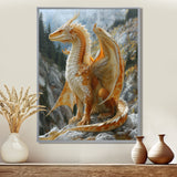 Yellow white Golden Wings Dragon - Dragons Large Canvas Wall Art