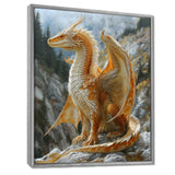 Yellow white Golden Wings Dragon - Dragons Large Canvas Wall Art