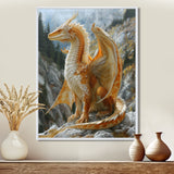 Yellow white Golden Wings Dragon - Dragons Large Canvas Wall Art