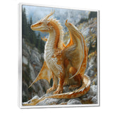 Yellow white Golden Wings Dragon - Dragons Large Canvas Wall Art