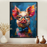 Curious blue pink pig portrait - Pig Large Canvas Wall Art
