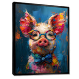 Curious blue pink pig portrait - Pig Large Canvas Wall Art