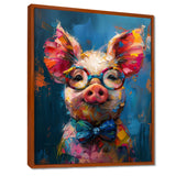 Curious blue pink pig portrait - Pig Large Canvas Wall Art