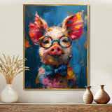Curious blue pink pig portrait - Pig Large Canvas Wall Art