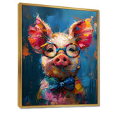 Curious blue pink pig portrait - Pig Large Canvas Wall Art