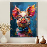 Curious blue pink pig portrait - Pig Large Canvas Wall Art