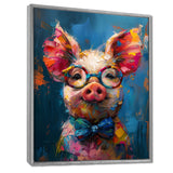Curious blue pink pig portrait - Pig Large Canvas Wall Art