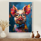 Curious blue pink pig portrait - Pig Large Canvas Wall Art