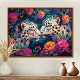 White leopard love flower blooms - Leopard Living Room Wall Art