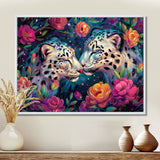 White leopard love flower blooms - Leopard Living Room Wall Art