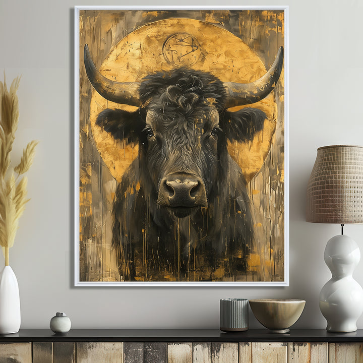 Golden Taurus zodiac portrait - Taurus Canvas Wall Art