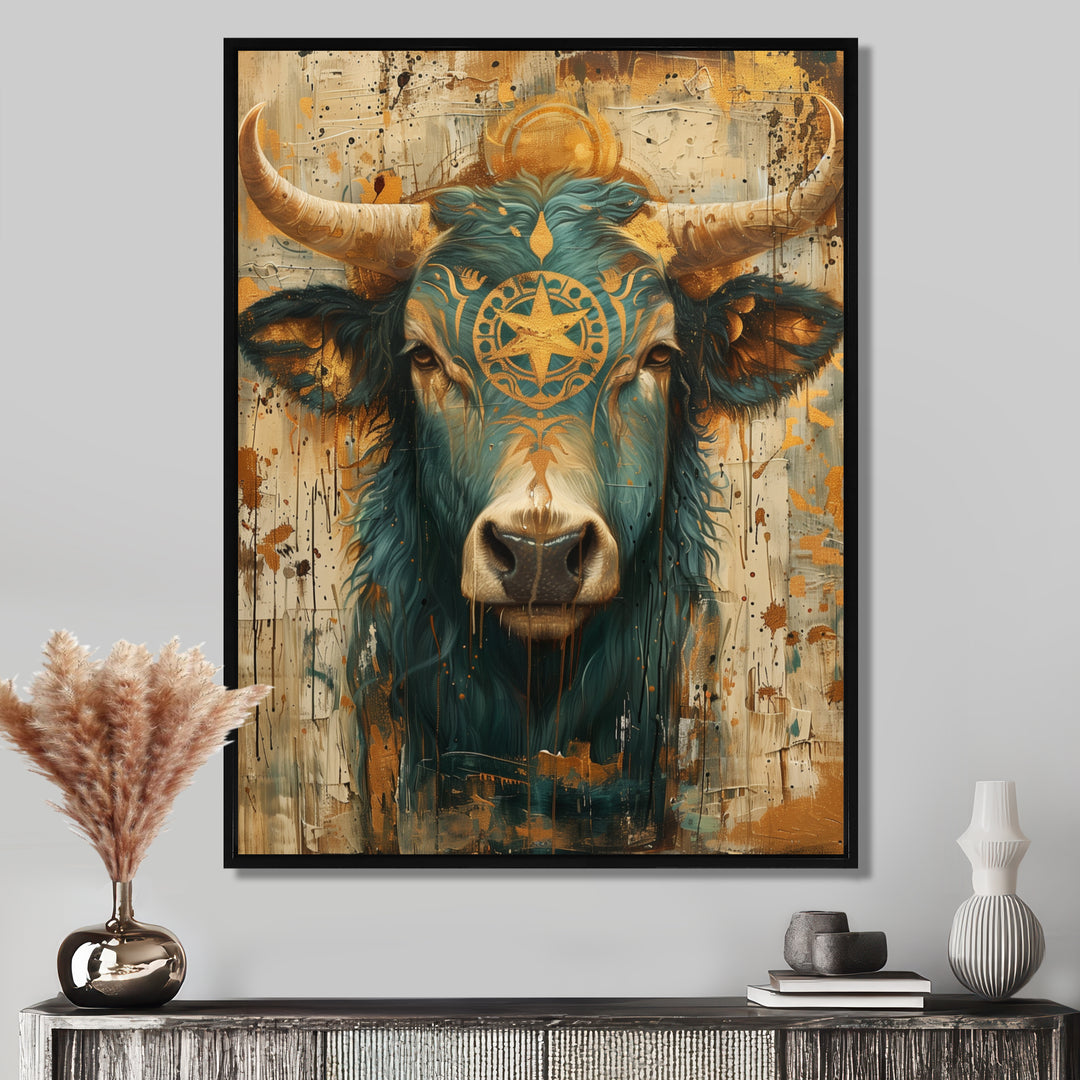 Vintage green Taurus constellation zodiac portrait - Taurus Wall Art Prints