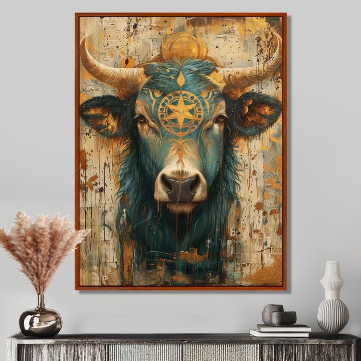 Vintage green Taurus constellation zodiac portrait - Taurus Wall Art Prints