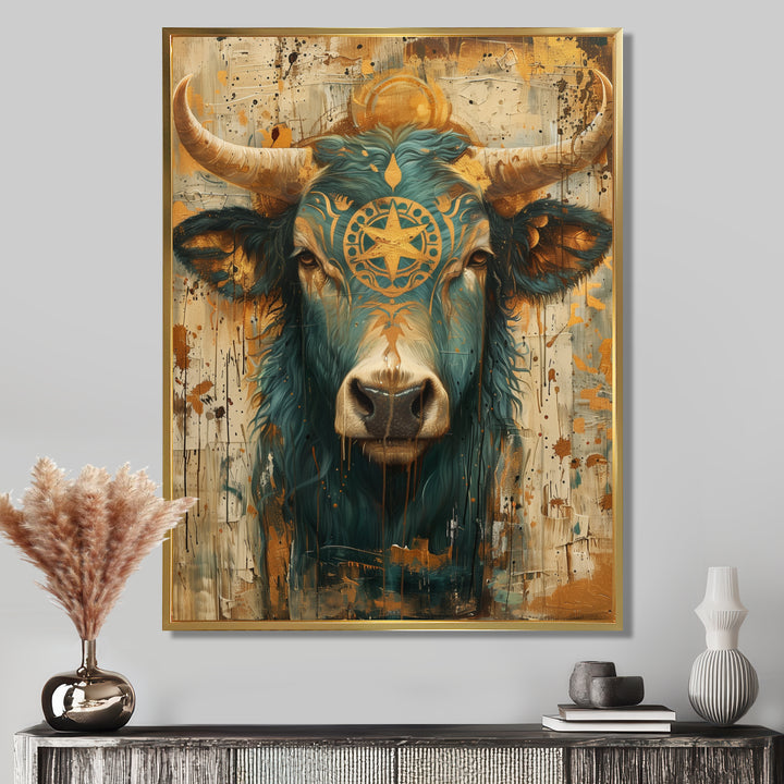 Vintage green Taurus constellation zodiac portrait - Taurus Wall Art Prints