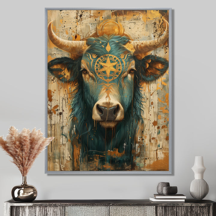 Vintage green Taurus constellation zodiac portrait - Taurus Wall Art Prints