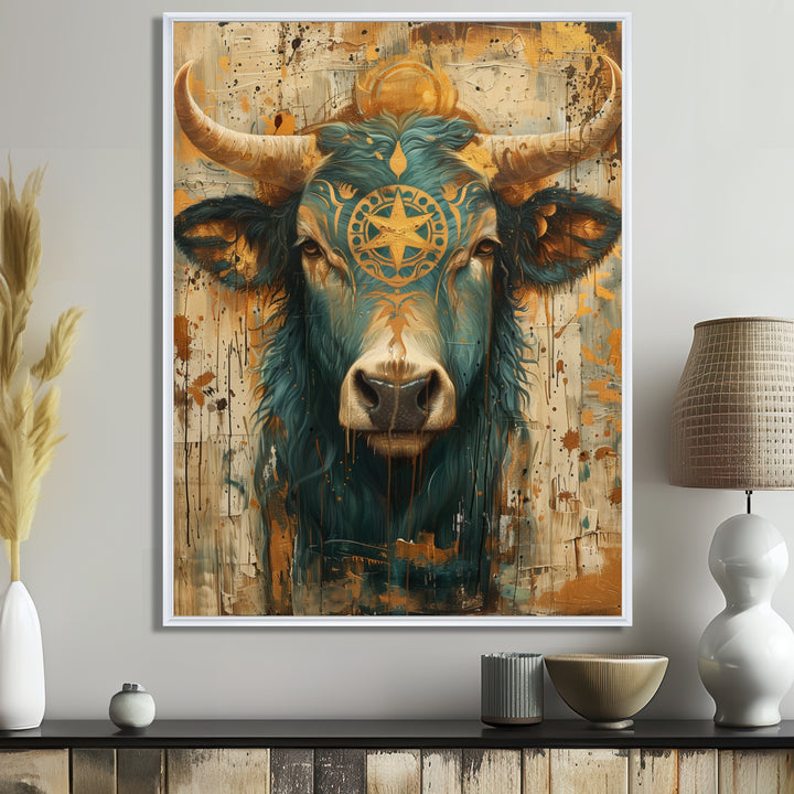 Vintage green Taurus constellation zodiac portrait - Taurus Wall Art Prints
