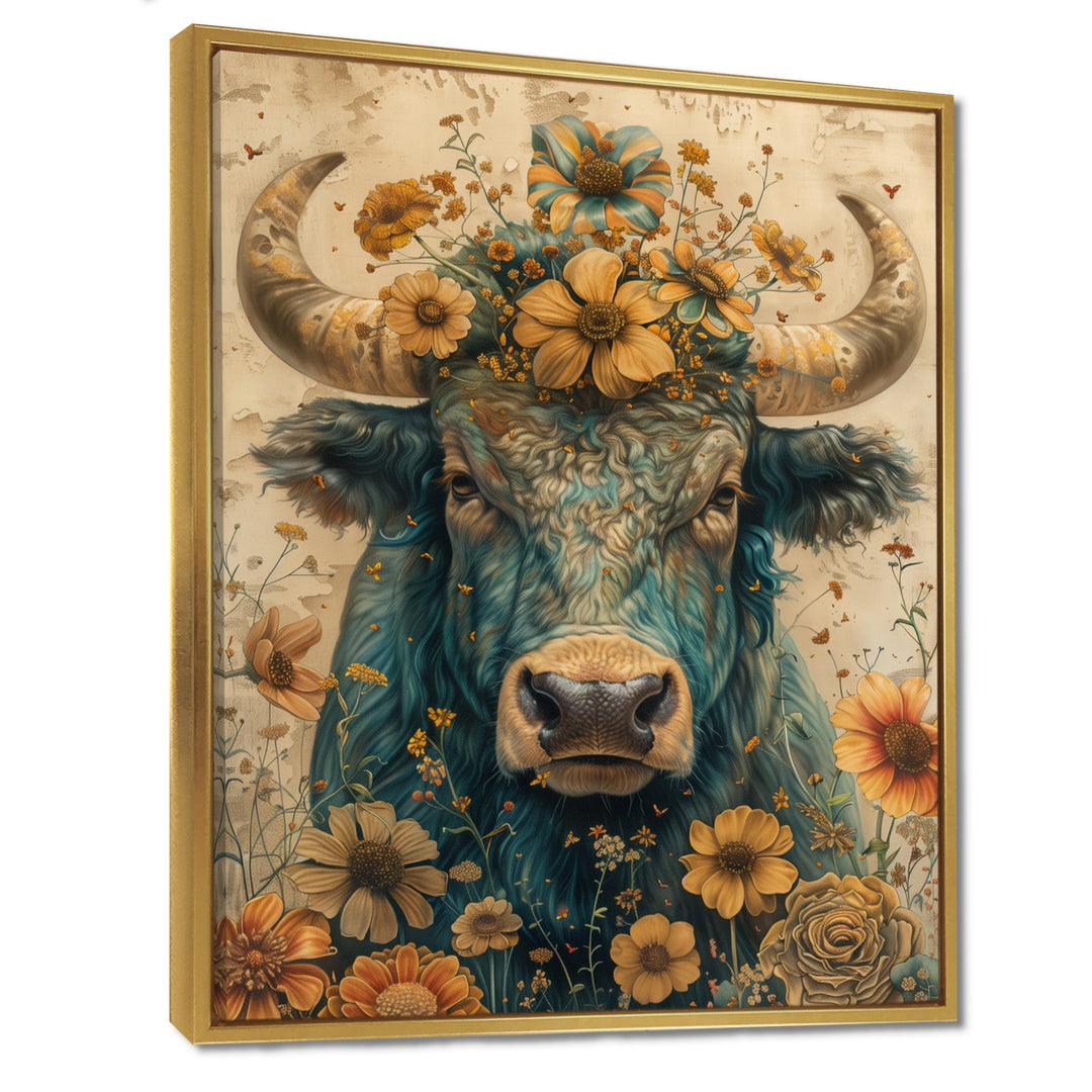 Vintage floral green Taurus portrait - Green Taurus Wall Art