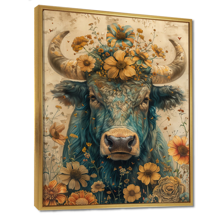 Vintage floral green Taurus portrait - Green Taurus Wall Art