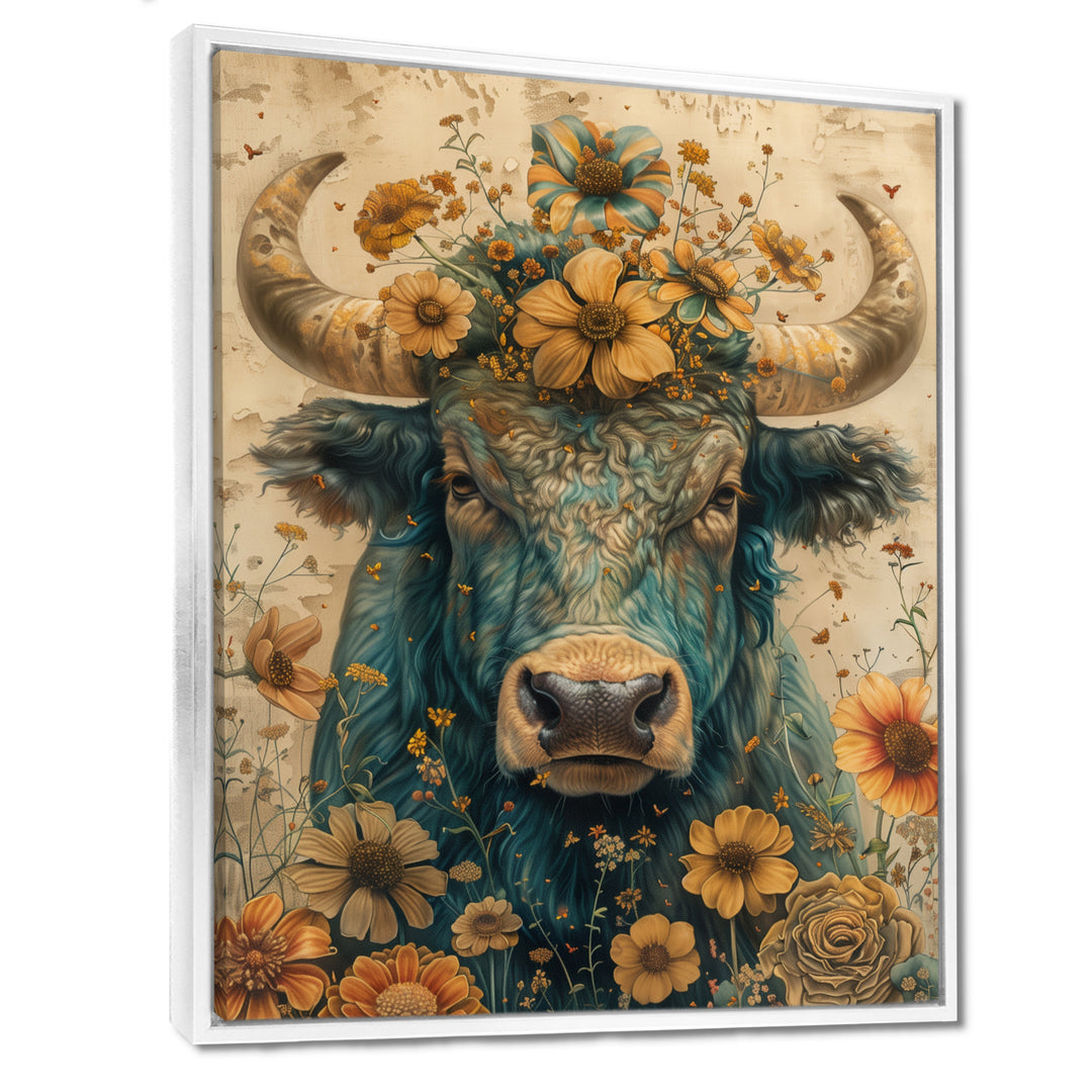 Vintage floral green Taurus portrait - Green Taurus Wall Art