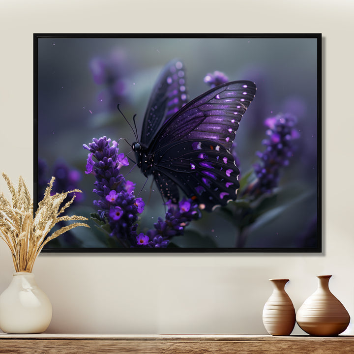 Purple black Butterfly beauty on flower - Butterfly Canvas Wall Art