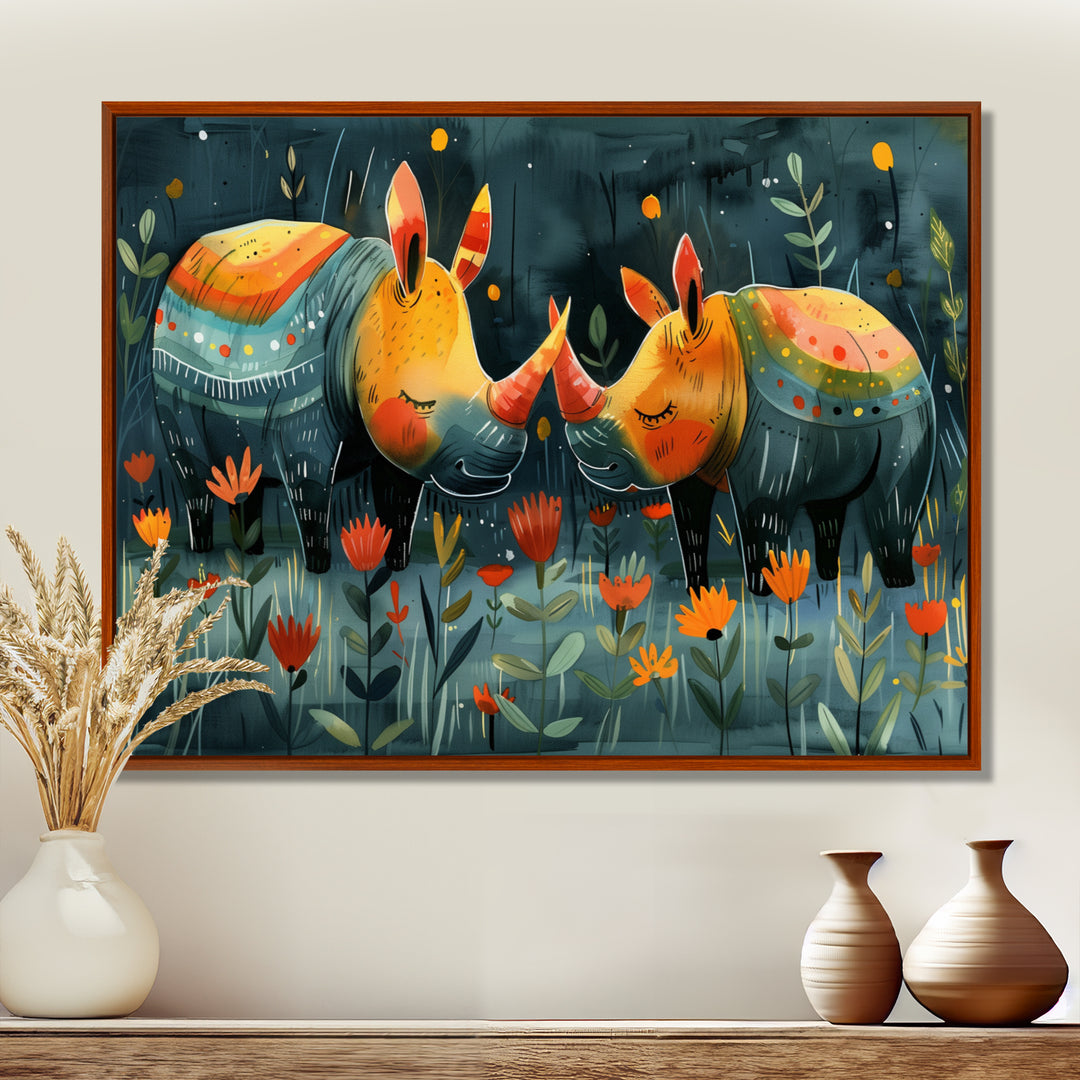 Yellow green Rhino wondering dreams - Rhino Wall Decor