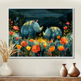Green orange summer Rhino wondering dreams - Rhino Wall Art Prints