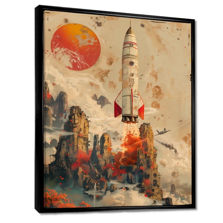 Orange Rocket in space I - Rocket Canvas Wall Art