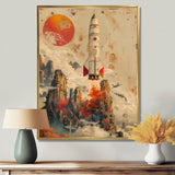 Orange Rocket in space I - Rocket Canvas Wall Art