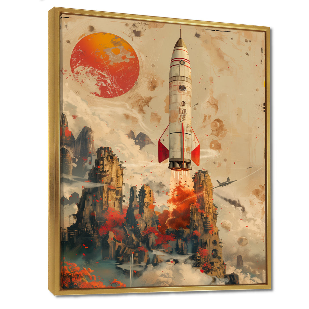 Orange Rocket in space I - Rocket Canvas Wall Art