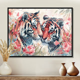 White pink tigers flowers meadows - Tiger Framed Canvas Art
