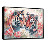 White pink tigers flowers meadows - Tiger Framed Canvas Art