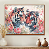 White pink tigers flowers meadows - Tiger Framed Canvas Art