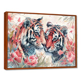 White pink tigers flowers meadows - Tiger Framed Canvas Art
