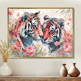 White pink tigers flowers meadows - Tiger Framed Canvas Art