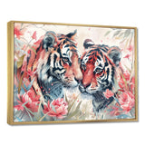 White pink tigers flowers meadows - Tiger Framed Canvas Art