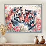 White pink tigers flowers meadows - Tiger Framed Canvas Art