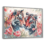 White pink tigers flowers meadows - Tiger Framed Canvas Art