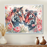 White pink tigers flowers meadows - Tiger Framed Canvas Art