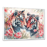 White pink tigers flowers meadows - Tiger Framed Canvas Art