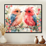 Pink Blue love birds on a branch - Bird Home Decor Art