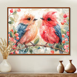 Pink Blue love birds on a branch - Bird Home Decor Art